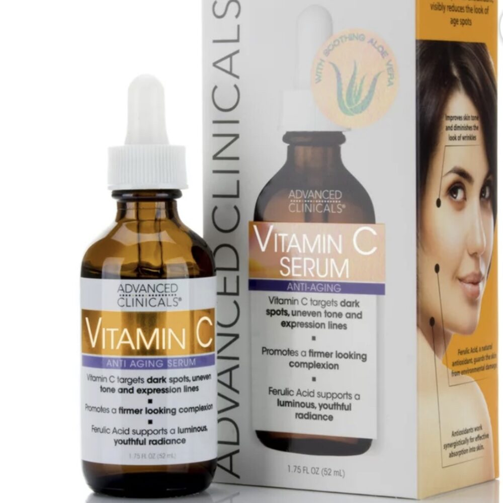 Advanced Clinicals Vitamin C Face Serum for Dark Spots, Uneven Skin Tone, Crows Feet and Expression Lines. 1.75 fl oz.